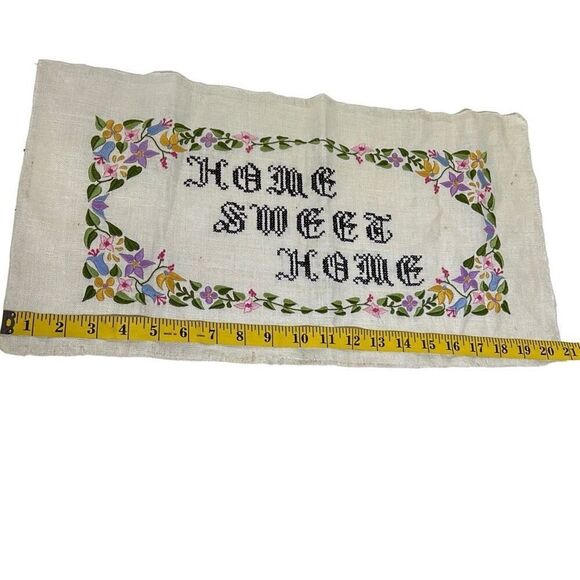 Handmade Home Floral “Home Sweet Home” Finished Embroidered Cross Stitch 21"x11" - Picture 5 of 9